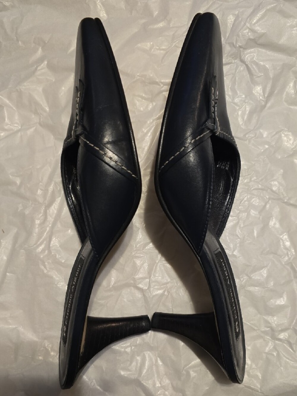 Etienne Aigner Navy Leather Slip-On Mules Sz 8 - Picture 5 of 6